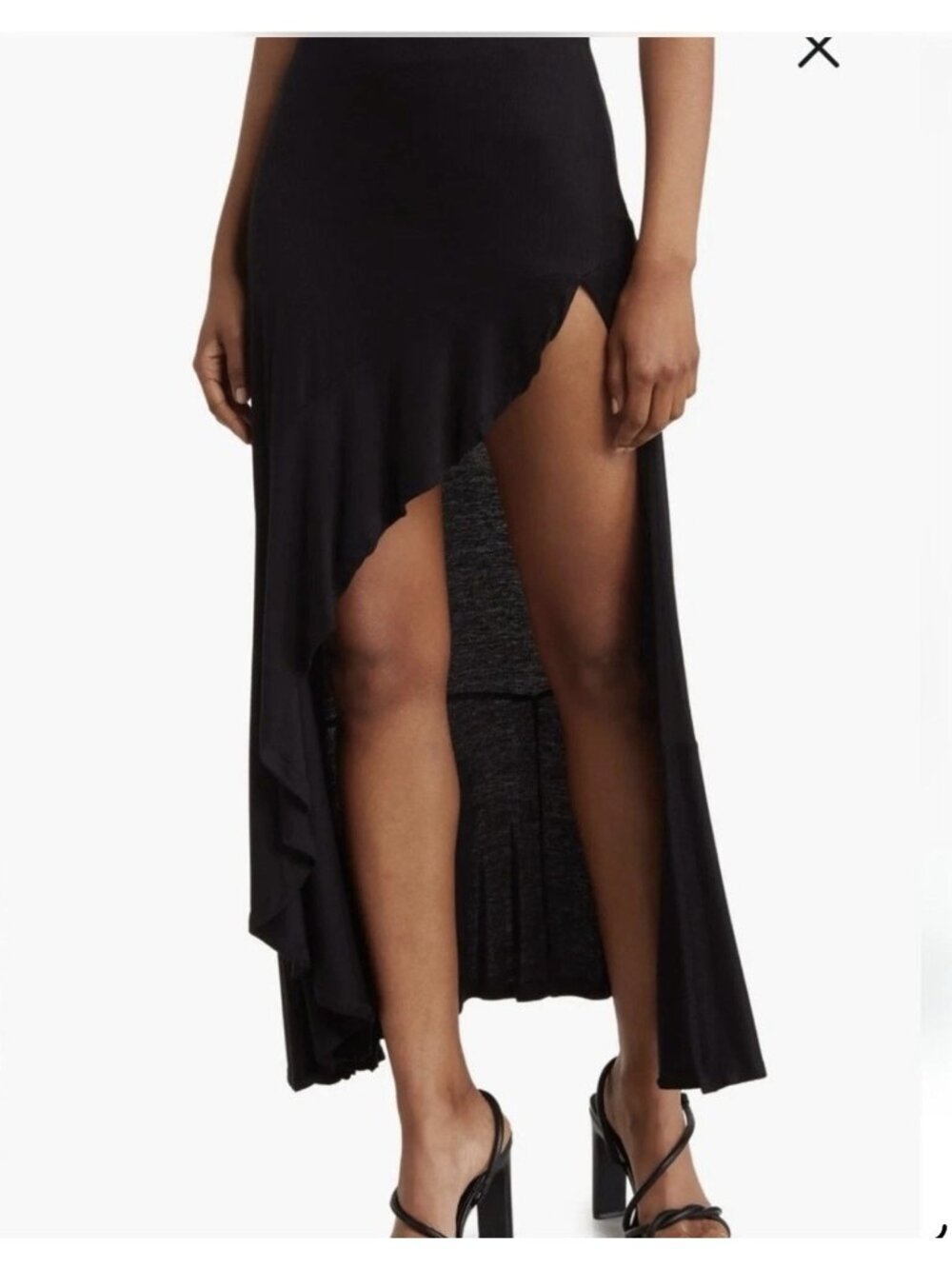 Go Couture Black High-Slit Ruffle Maxi Skirt SZ XL Made In USA -